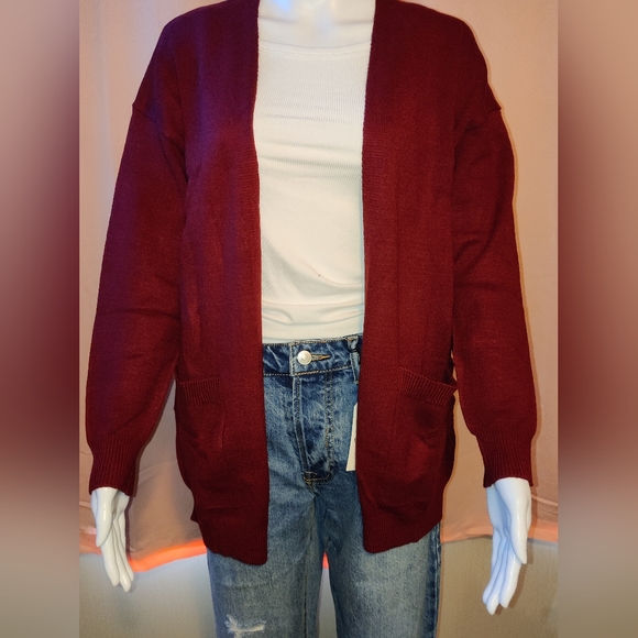 NWT Patch Pocket Burgundy Cardigan - Picture 2 of 6